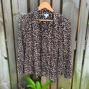 NWOT Jcrew leopard tie neck blouse size XXS